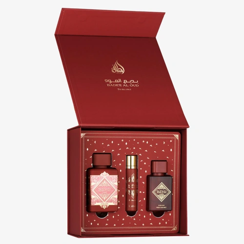 Kit Lattafa Fragrance Gift Badee Al Oud Vermelho 3pçs